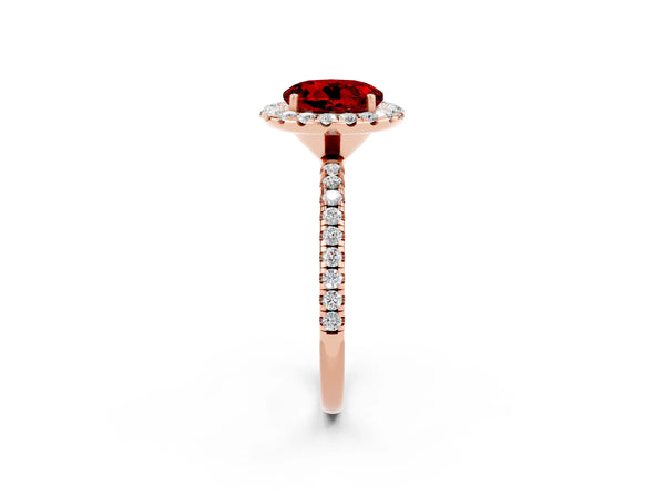Rose gold Round Cut Cut Diamond Floral Halo Engagement Ring with Pavé Band and Prong Setting