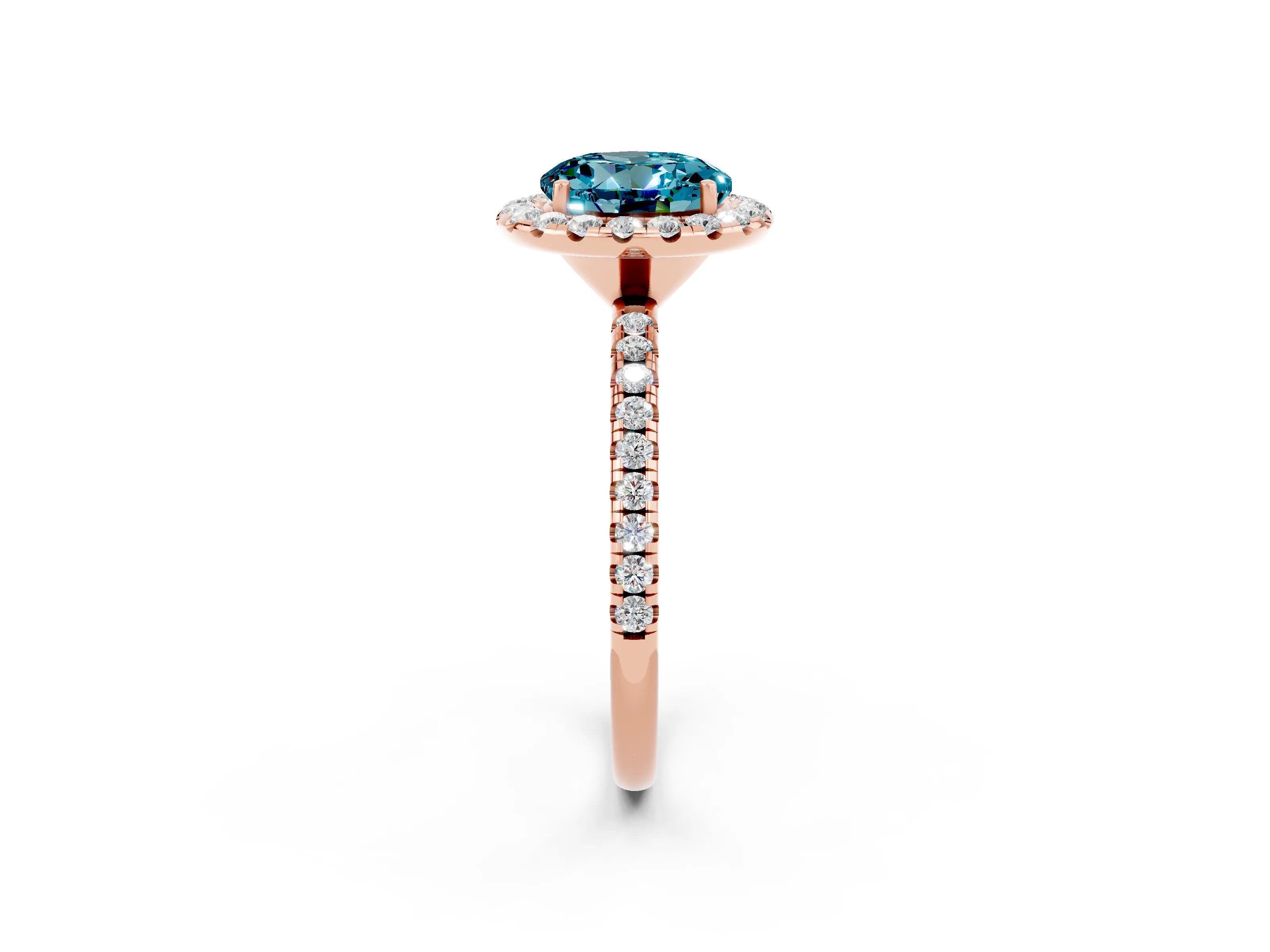 Rose gold Round Cut Cut Diamond Floral Halo Engagement Ring with Pavé Band and Prong Setting_2
