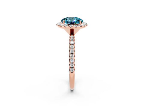 Rose gold Round Cut Cut Diamond Floral Halo Engagement Ring with Pavé Band and Prong Setting_2