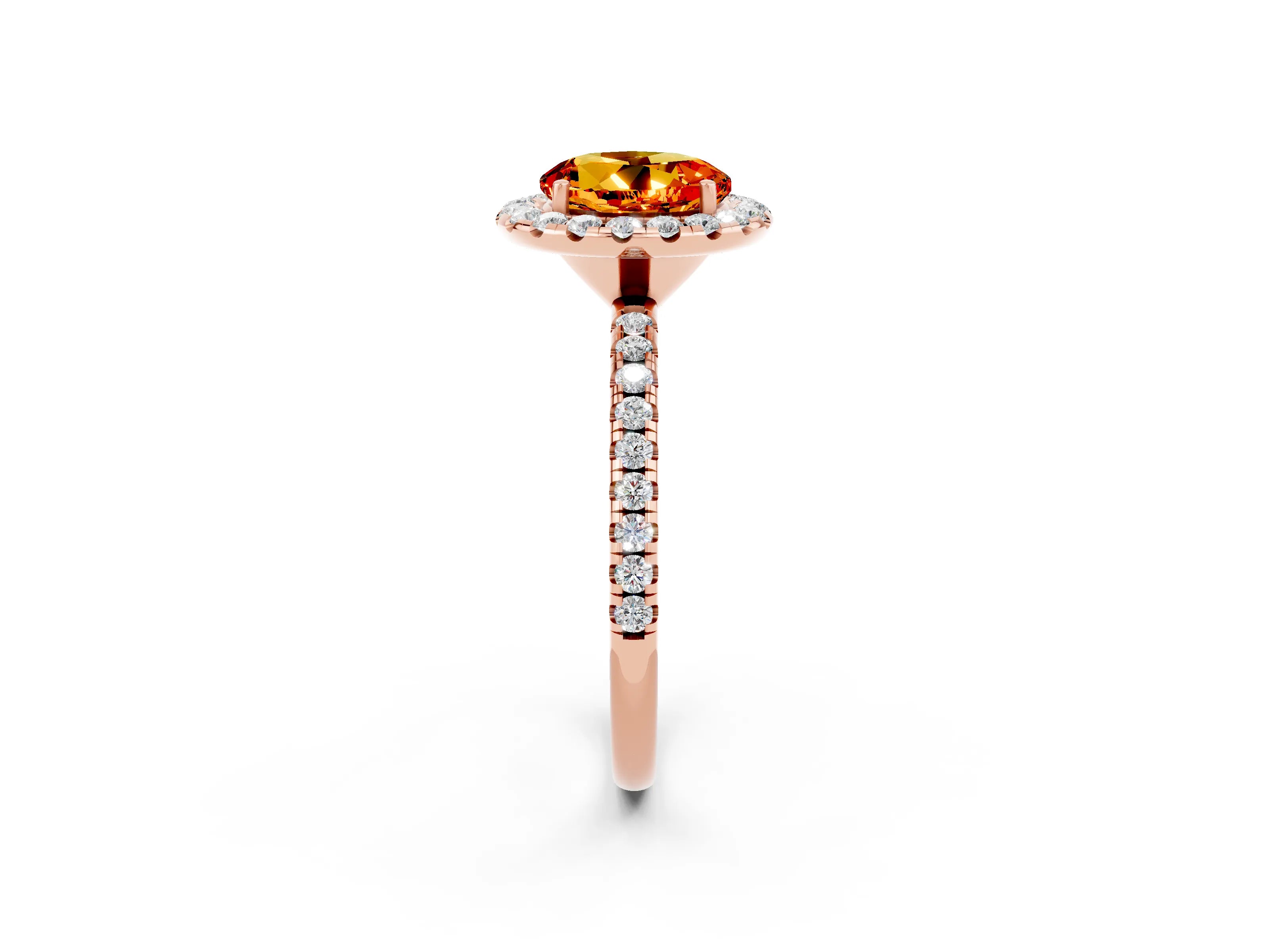 Rose gold Round Cut Cut Diamond Floral Halo Engagement Ring with Pavé Band and Prong Setting_2
