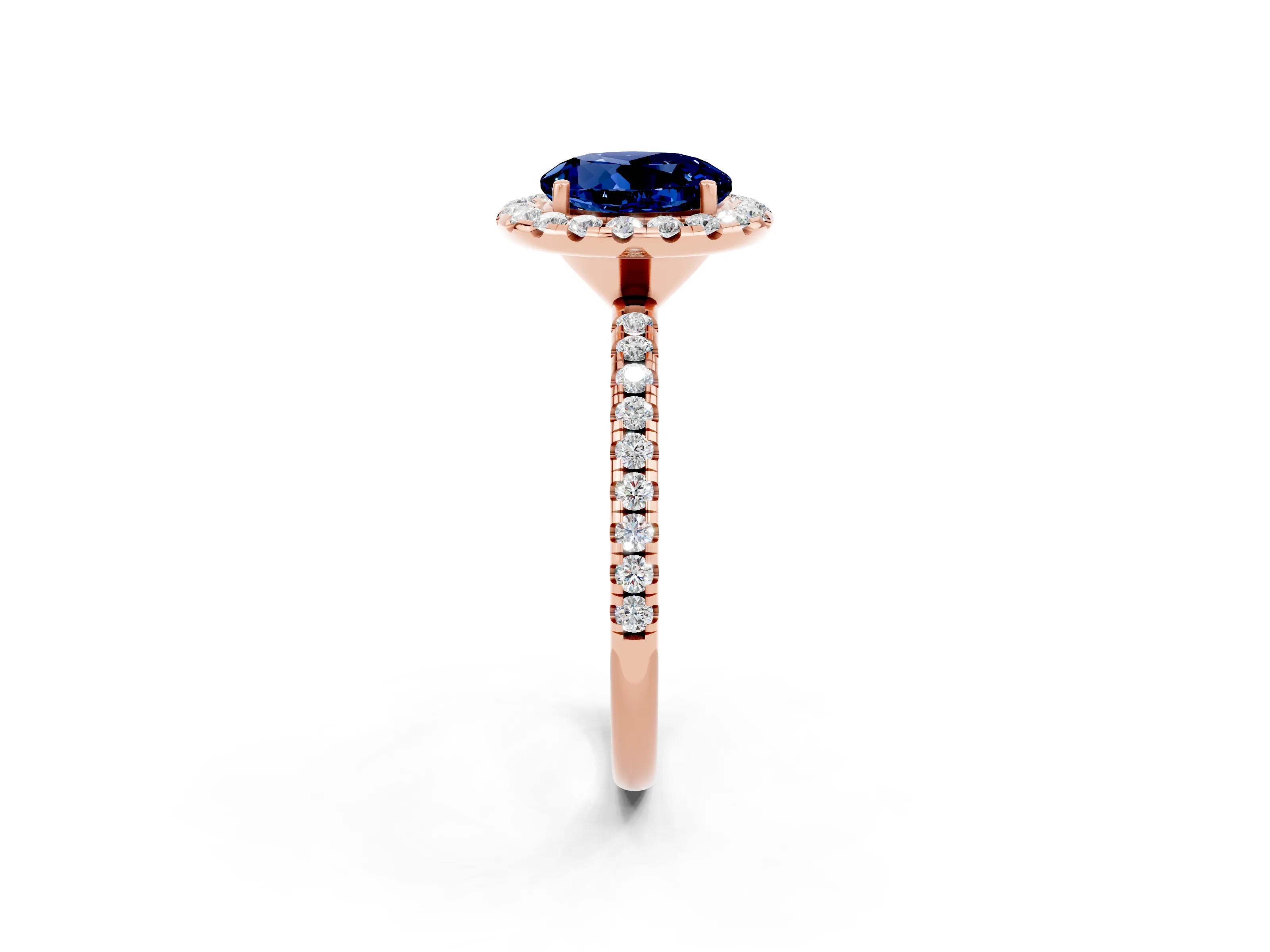 Rose gold Round Cut Cut Diamond Floral Halo Engagement Ring with Pavé Band and Prong Setting_2