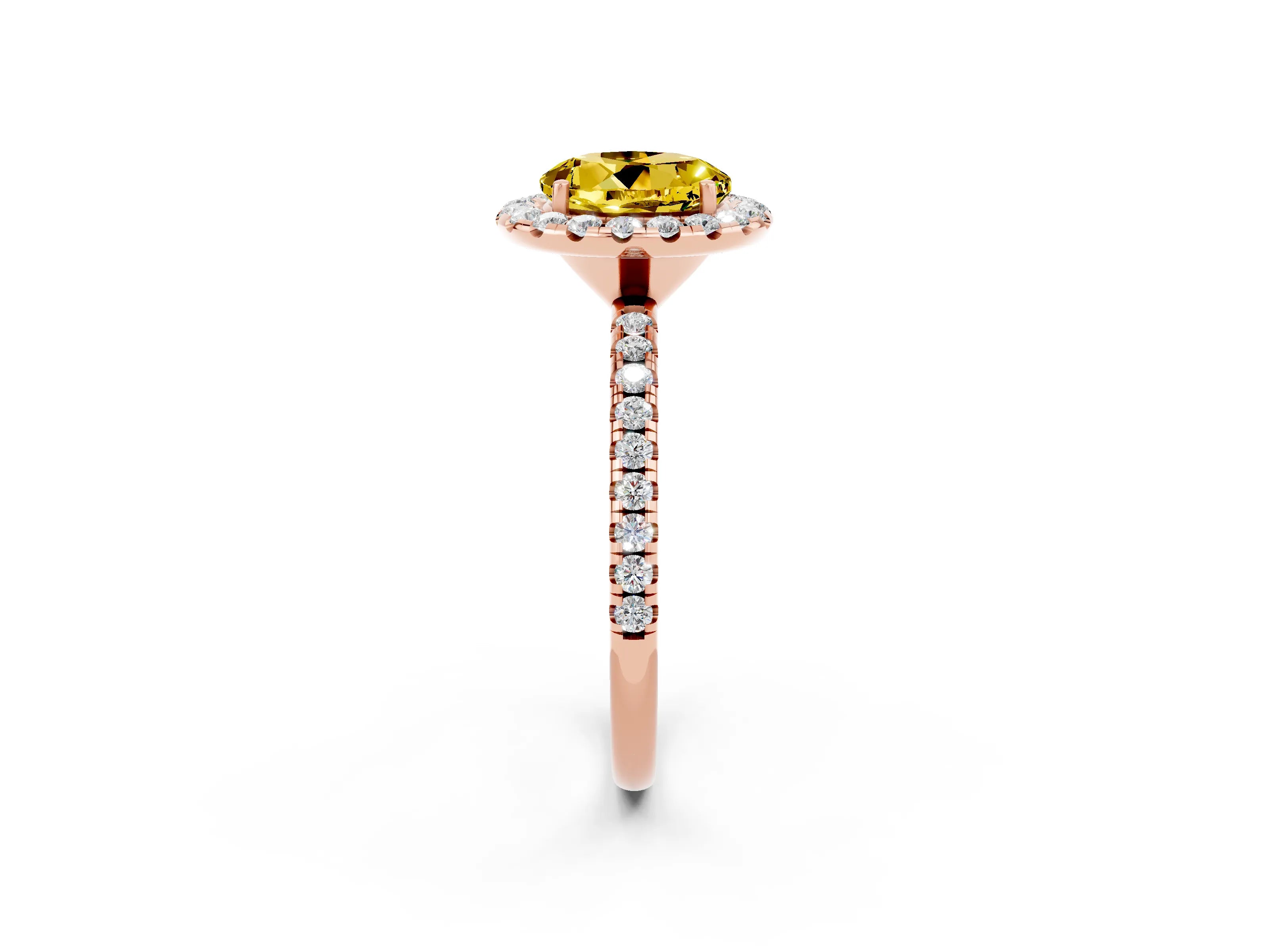 Rose gold Round Cut Cut Diamond Floral Halo Engagement Ring with Pavé Band and Prong Setting_2