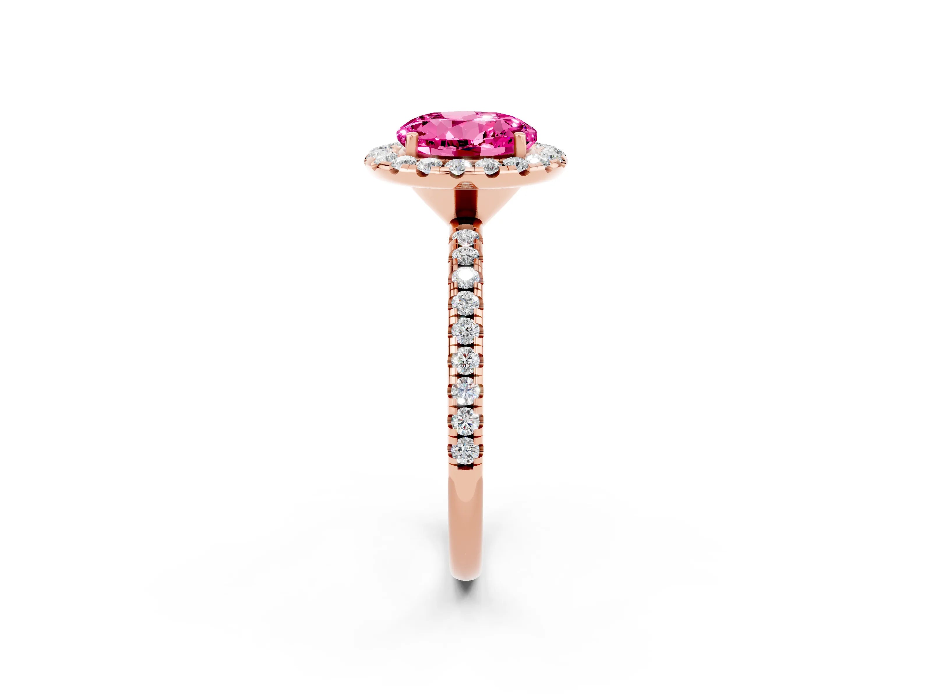 Rose gold Round Cut Cut Diamond Floral Halo Engagement Ring with Pavé Band and Prong Setting_2