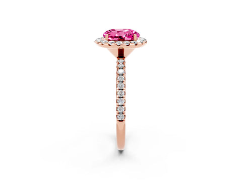 Rose gold Round Cut Cut Diamond Floral Halo Engagement Ring with Pavé Band and Prong Setting_2