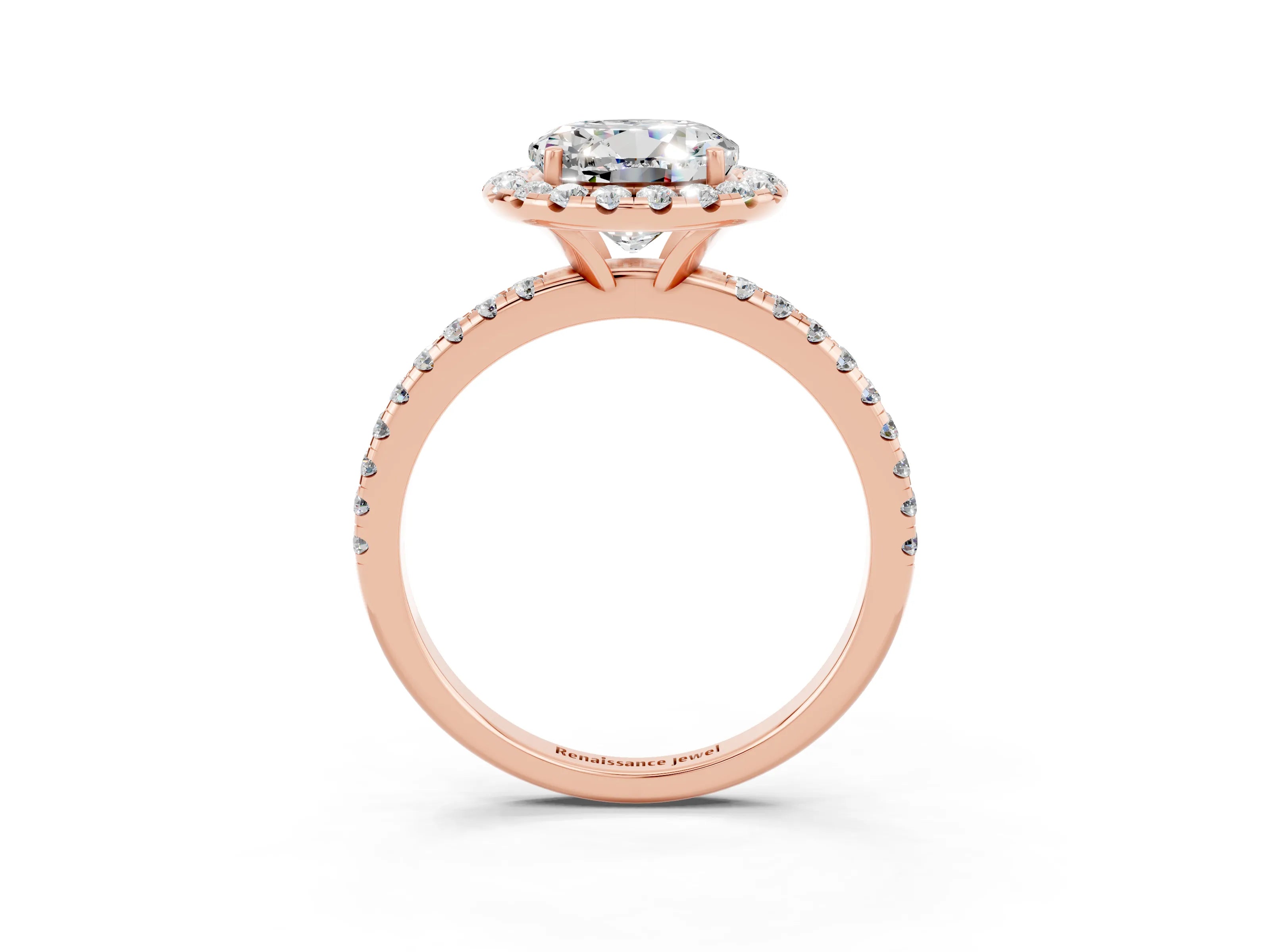 Rose gold Round Cut Cut Diamond Floral Halo Engagement Ring with Pavé Band and Prong Setting_3