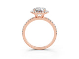 Rose gold Round Cut Cut Diamond Floral Halo Engagement Ring with Pavé Band and Prong Setting_3