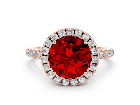Rose gold Round Cut Cut Diamond Floral Halo Engagement Ring with Pavé Band and Prong Setting