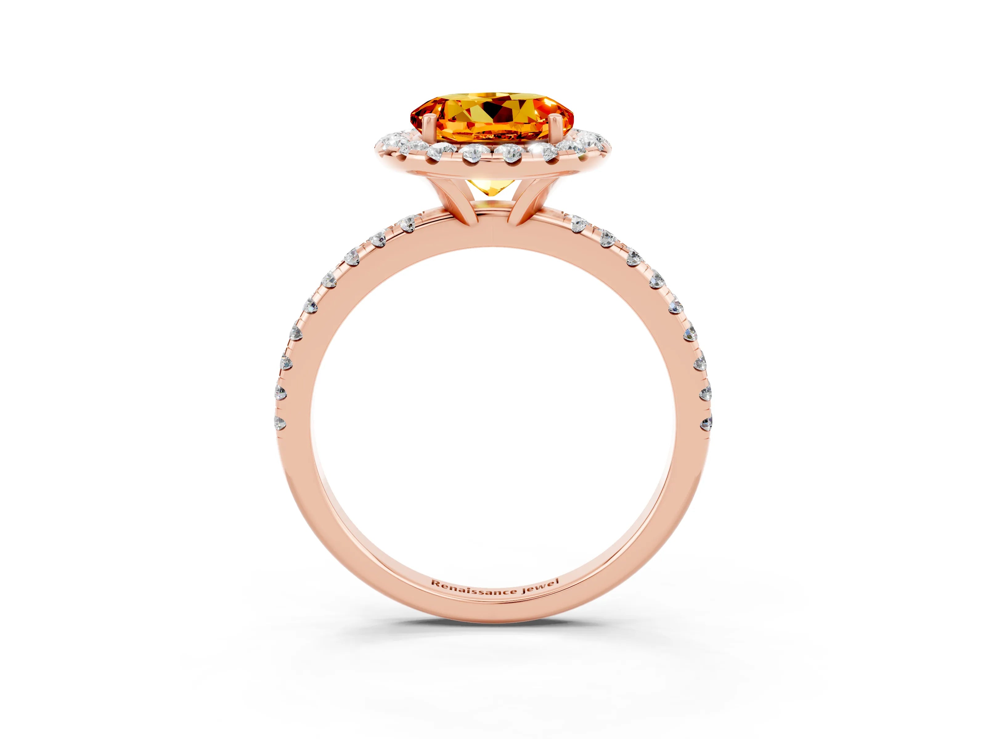 Rose gold Round Cut Cut Diamond Floral Halo Engagement Ring with Pavé Band and Prong Setting_3