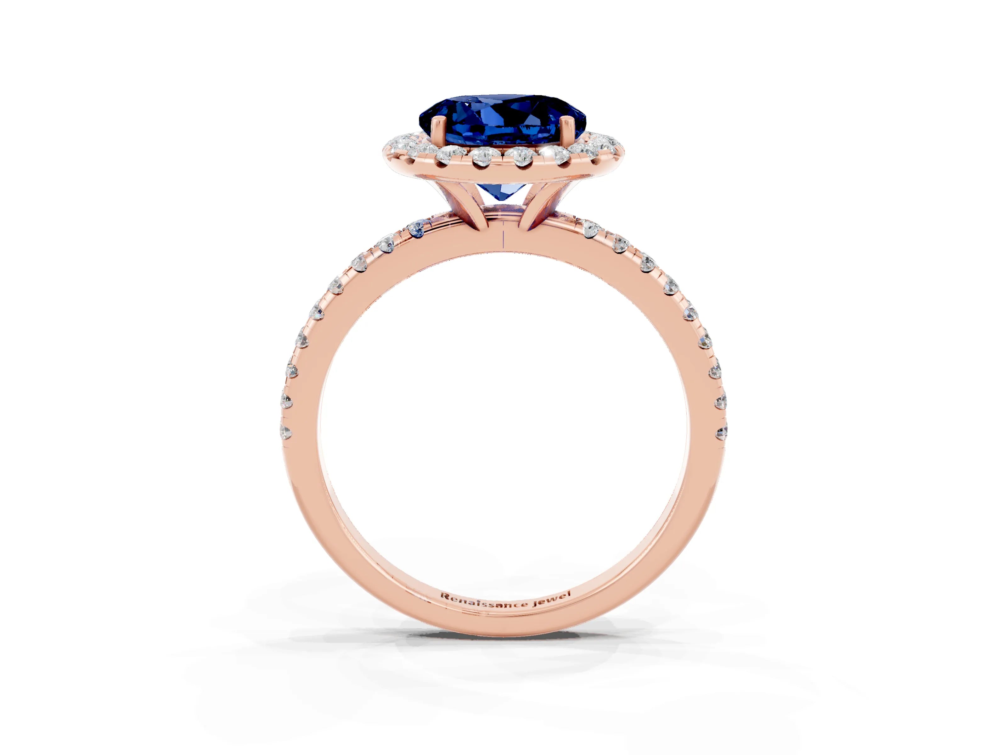 Rose gold Round Cut Cut Diamond Floral Halo Engagement Ring with Pavé Band and Prong Setting_3