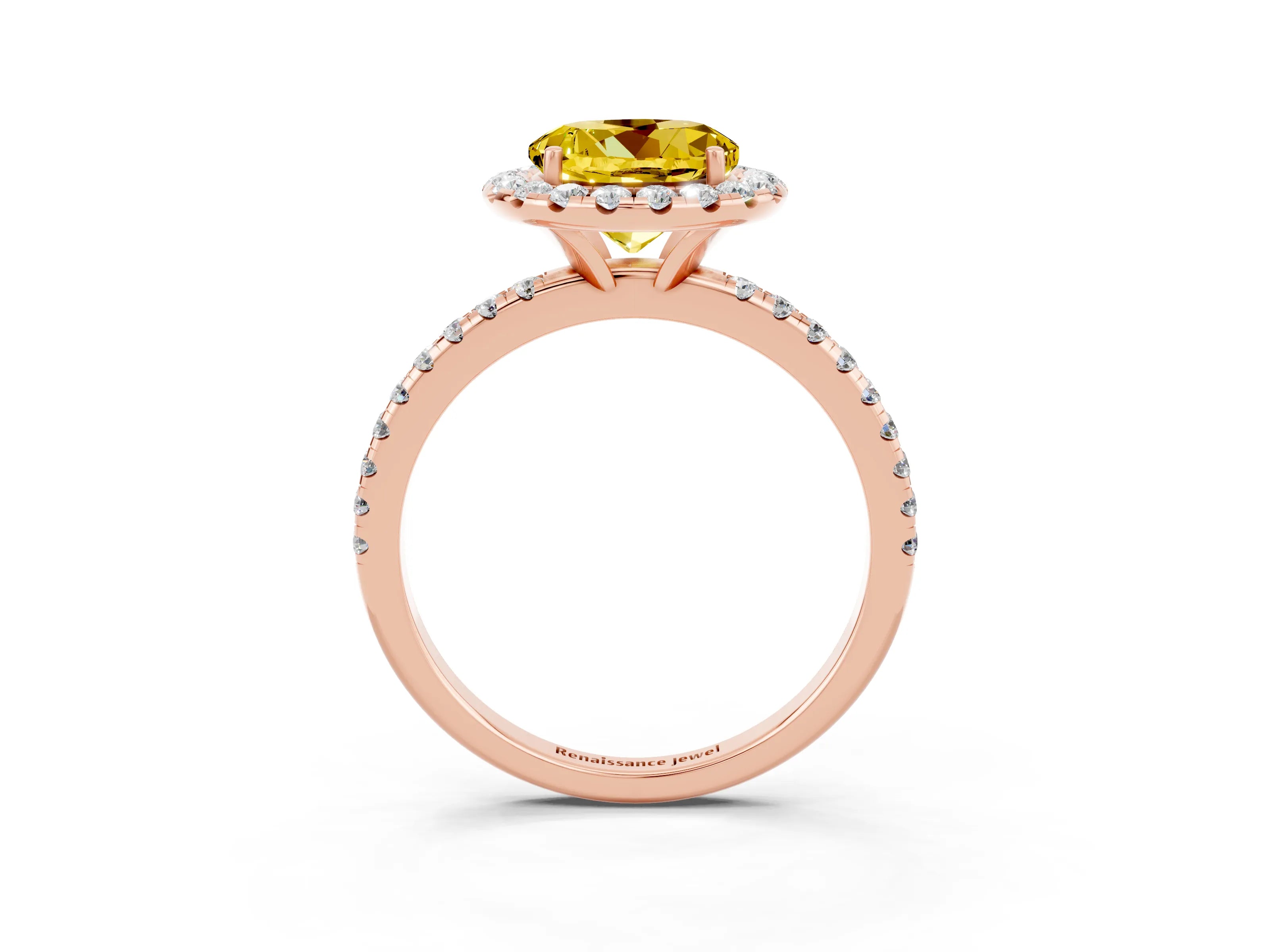 Rose gold Round Cut Cut Diamond Floral Halo Engagement Ring with Pavé Band and Prong Setting_3
