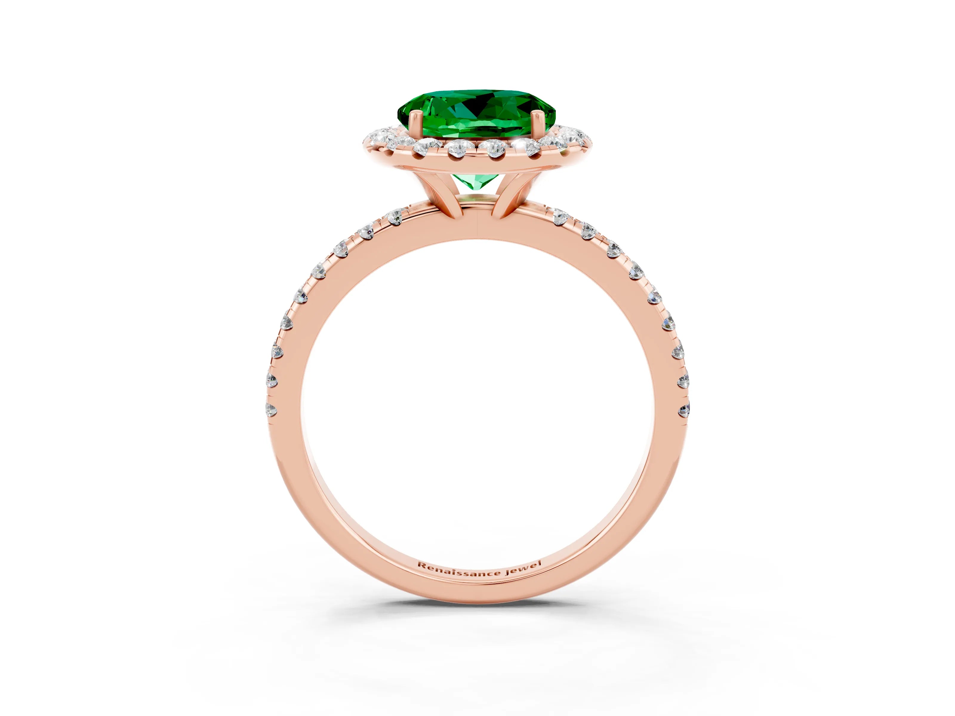 Rose gold Round Cut Cut Diamond Floral Halo Engagement Ring with Pavé Band and Prong Setting_3