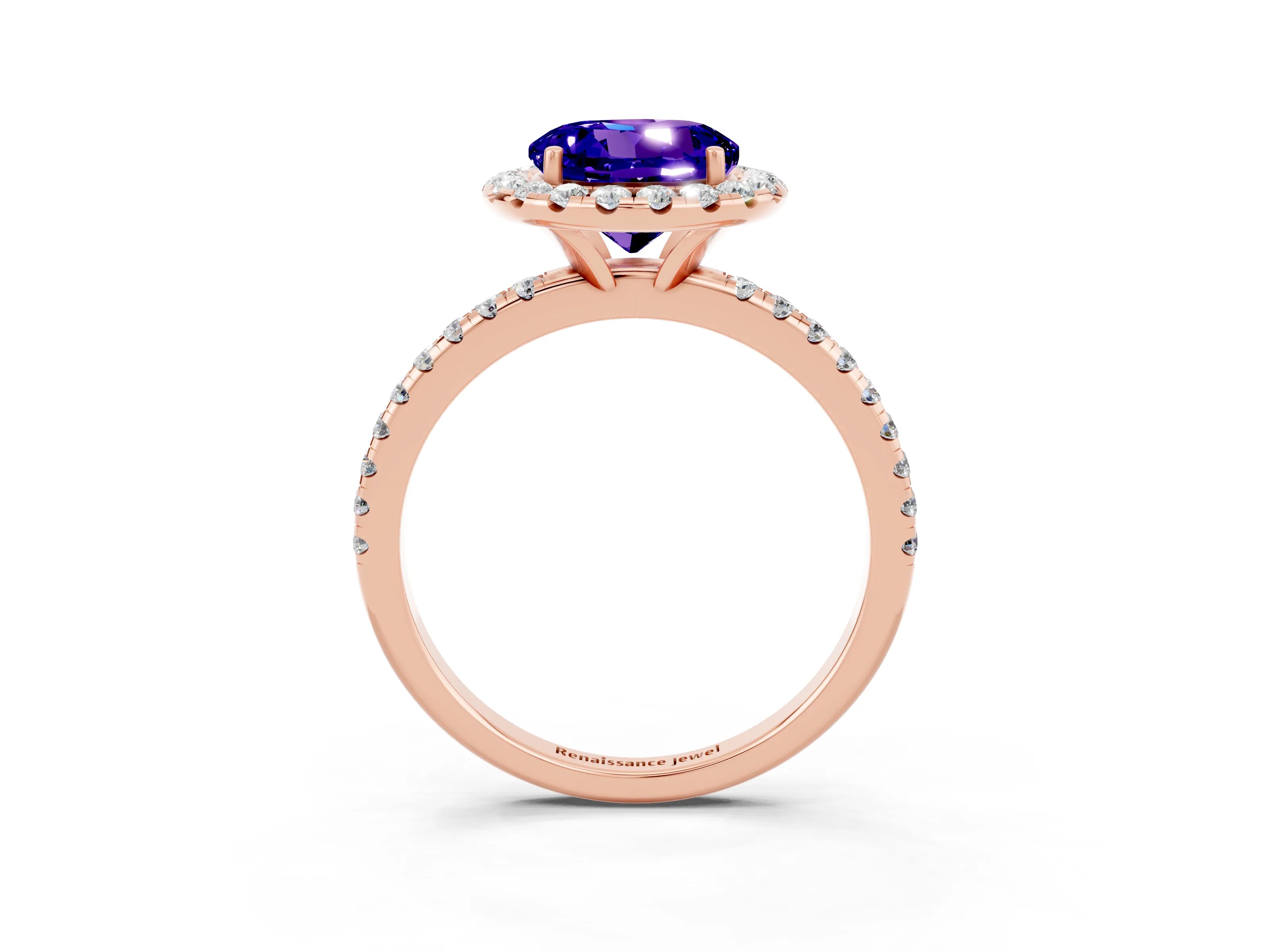 Rose gold Round Cut Cut Diamond Floral Halo Engagement Ring with Pavé Band and Prong Setting_3