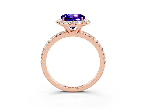 Rose gold Round Cut Cut Diamond Floral Halo Engagement Ring with Pavé Band and Prong Setting_3