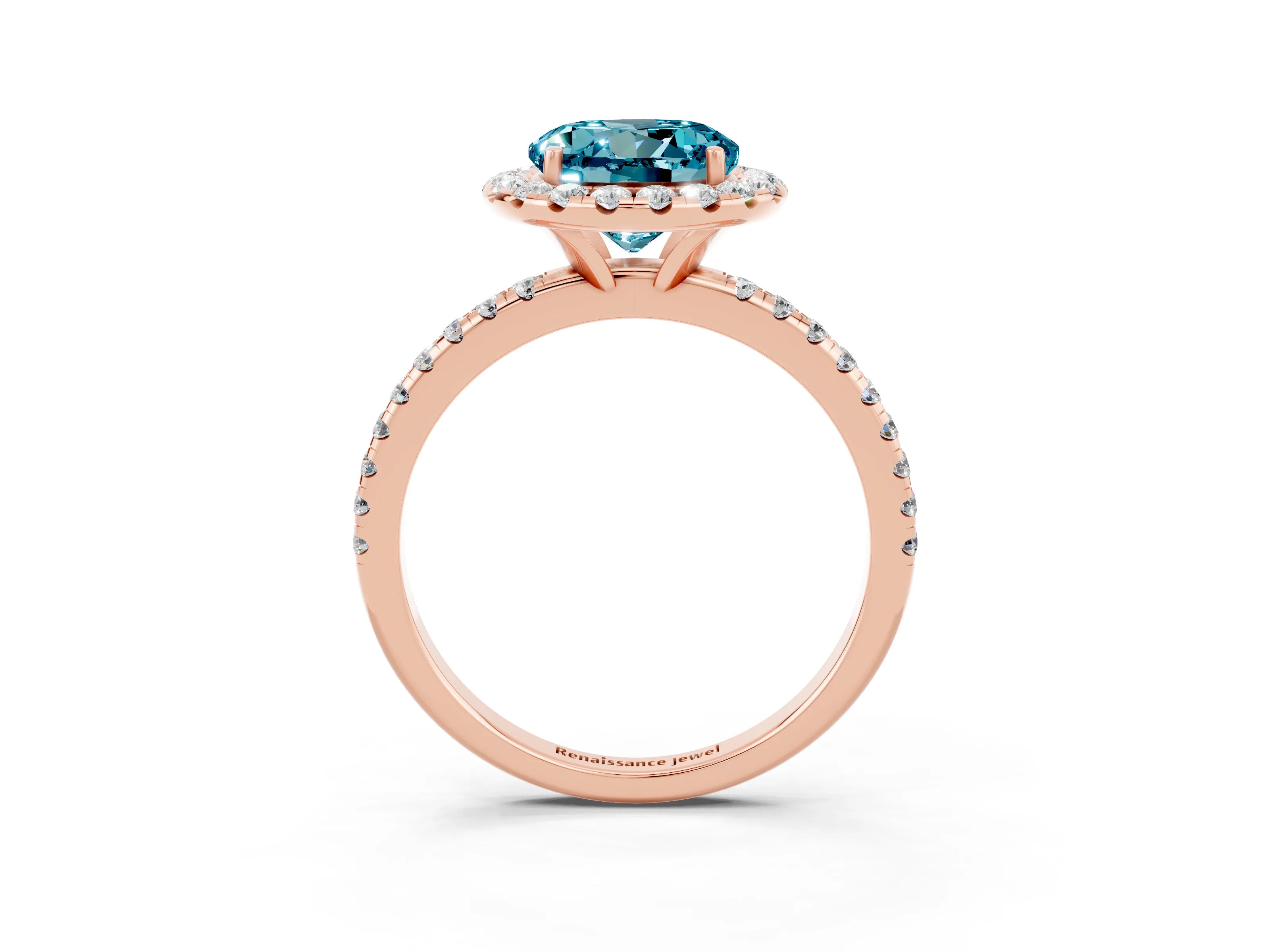 Rose gold Round Cut Cut Diamond Floral Halo Engagement Ring with Pavé Band and Prong Setting_3