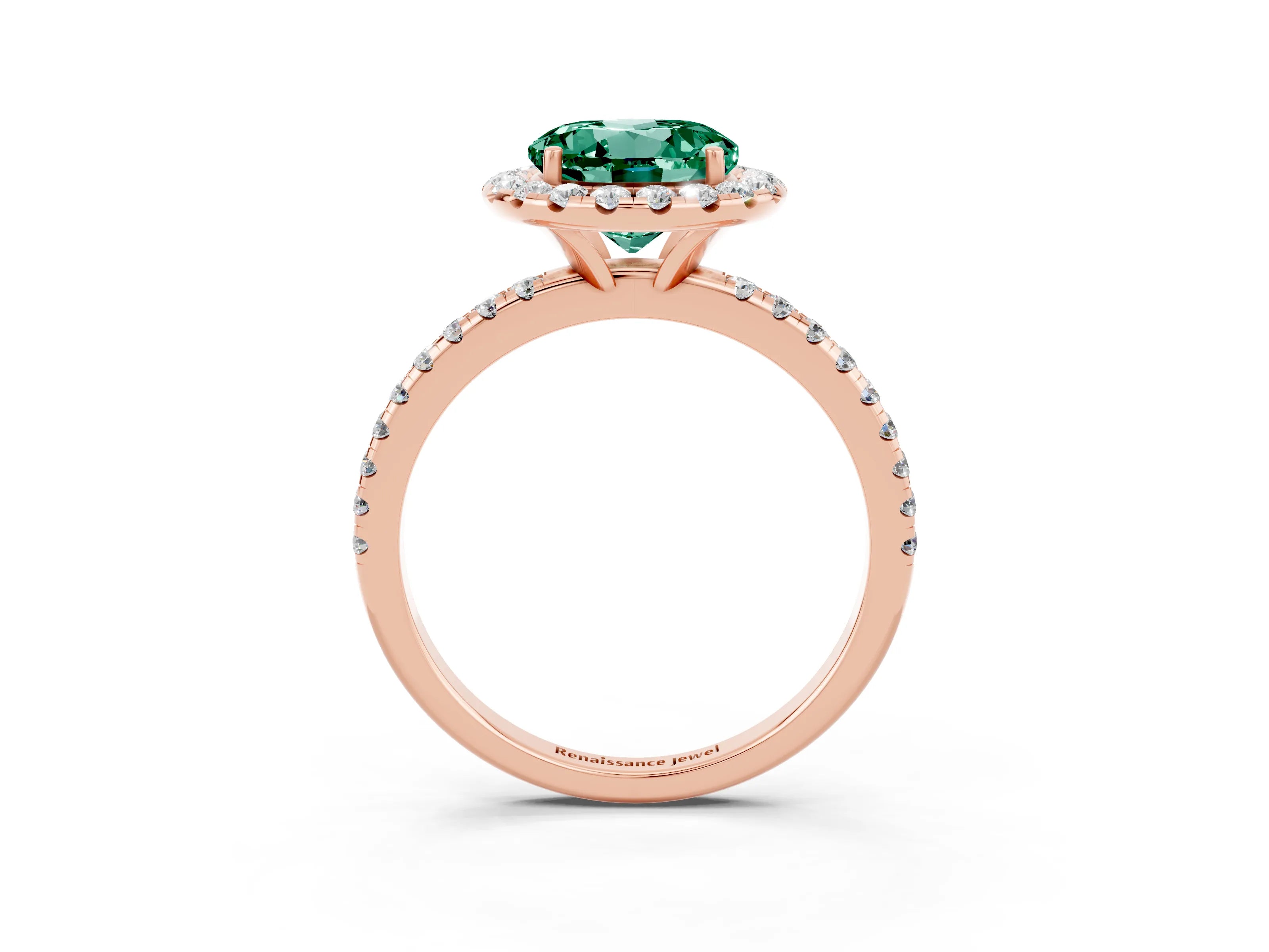 Rose gold Round Cut Cut Diamond Floral Halo Engagement Ring with Pavé Band and Prong Setting_3