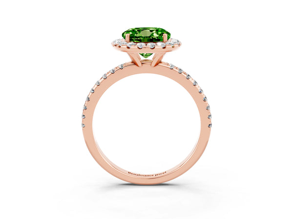 Rose gold Round Cut Cut Diamond Floral Halo Engagement Ring with Pavé Band and Prong Setting