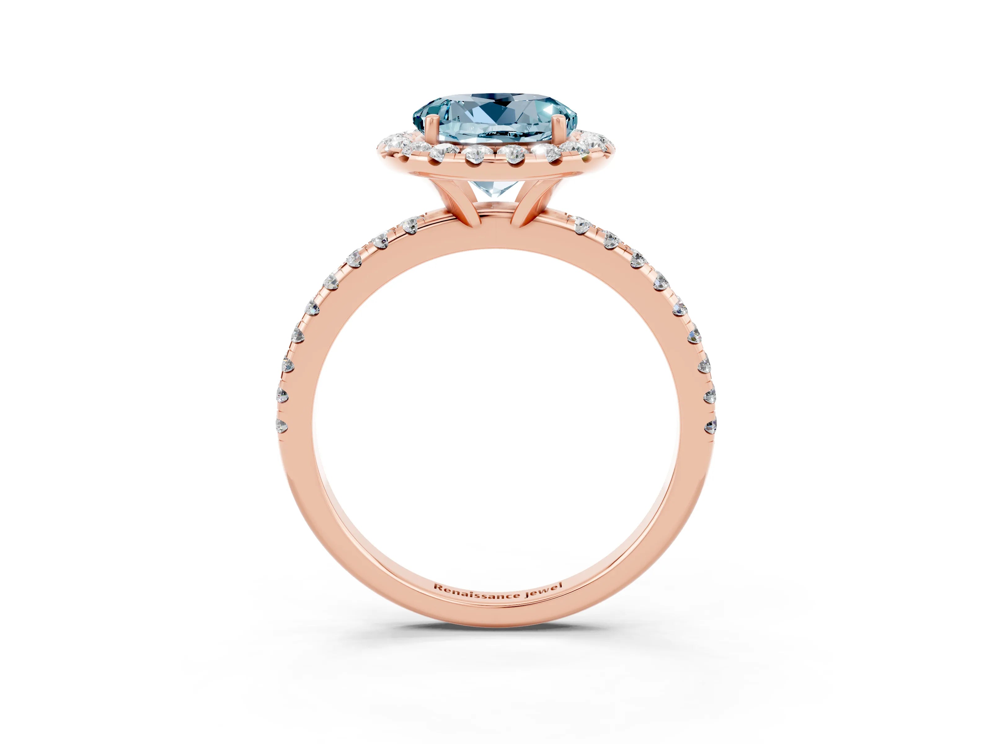 Rose gold Round Cut Cut Diamond Floral Halo Engagement Ring with Pavé Band and Prong Setting_3
