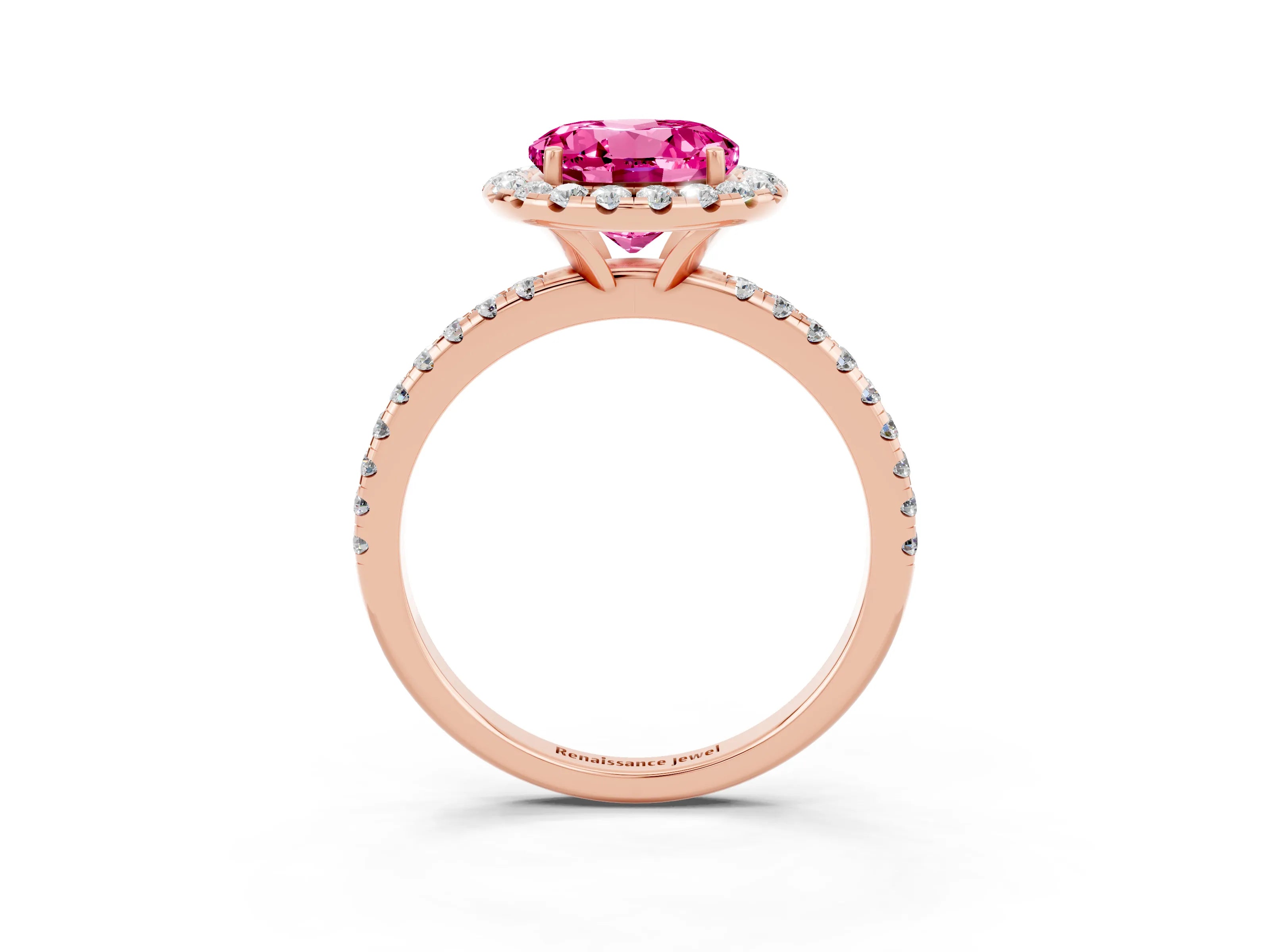 Rose gold Round Cut Cut Diamond Floral Halo Engagement Ring with Pavé Band and Prong Setting_3