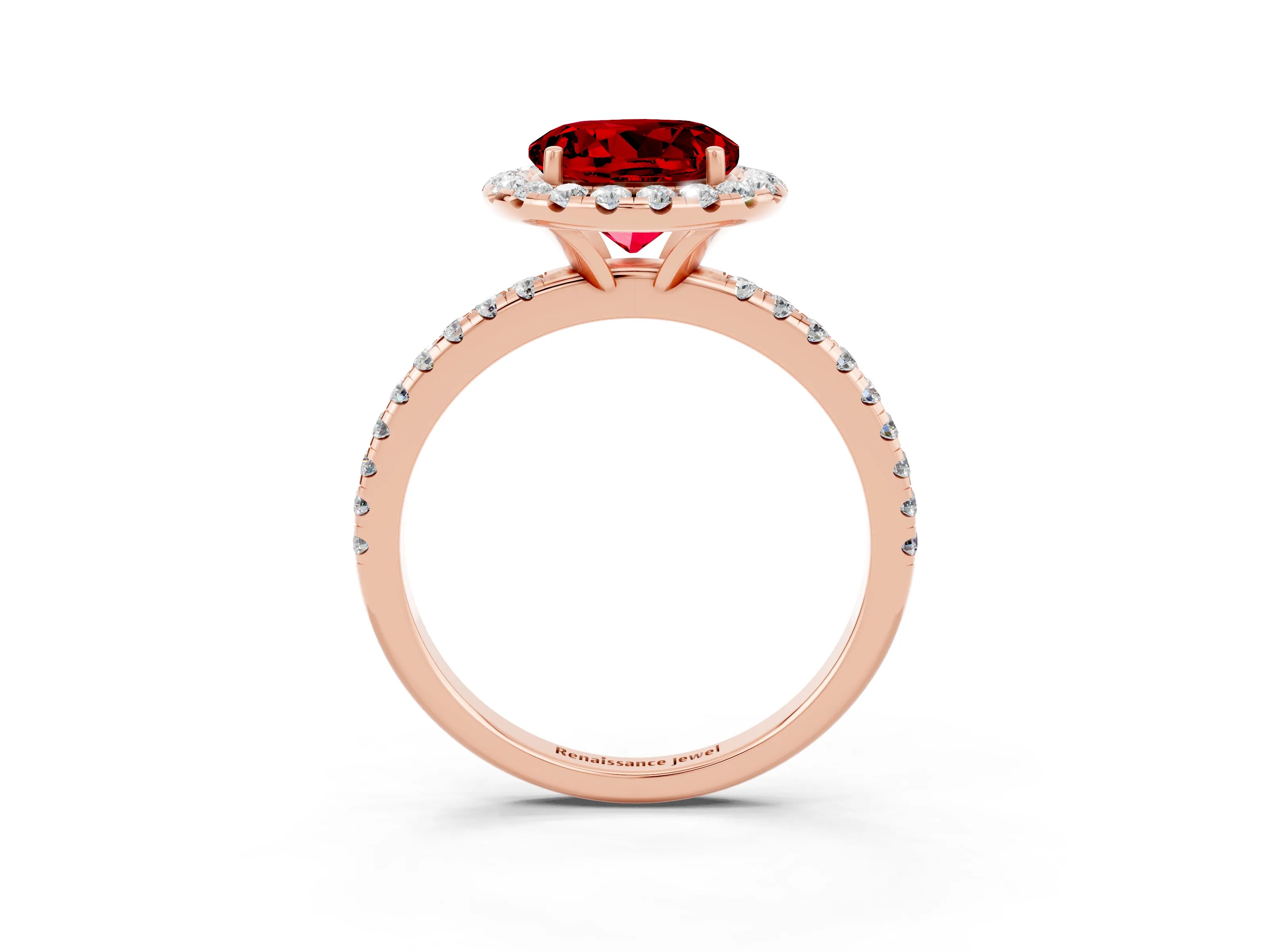 Rose gold Round Cut Cut Diamond Floral Halo Engagement Ring with Pavé Band and Prong Setting_3