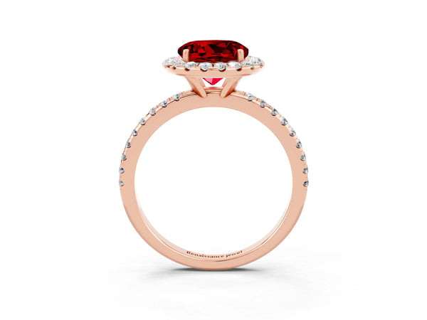 Rose gold Round Cut Cut Diamond Floral Halo Engagement Ring with Pavé Band and Prong Setting