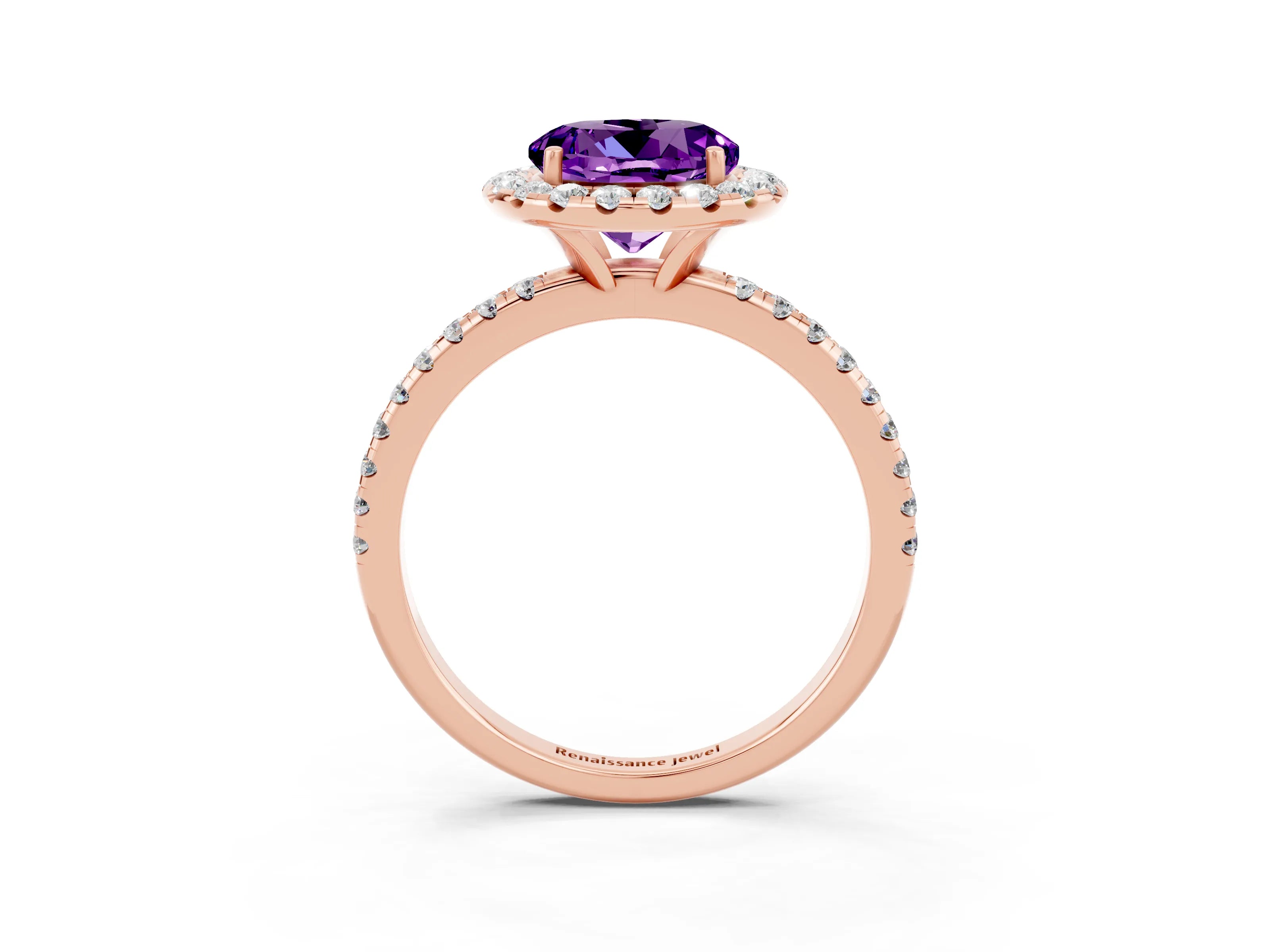 Rose gold Round Cut Cut Diamond Floral Halo Engagement Ring with Pavé Band and Prong Setting_3