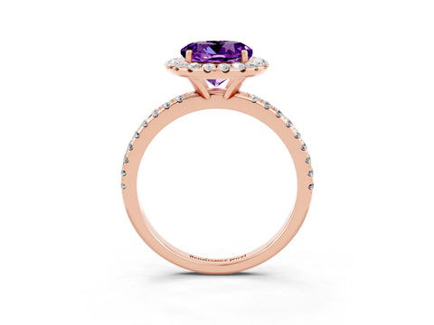 Rose gold Round Cut Cut Diamond Floral Halo Engagement Ring with Pavé Band and Prong Setting_3