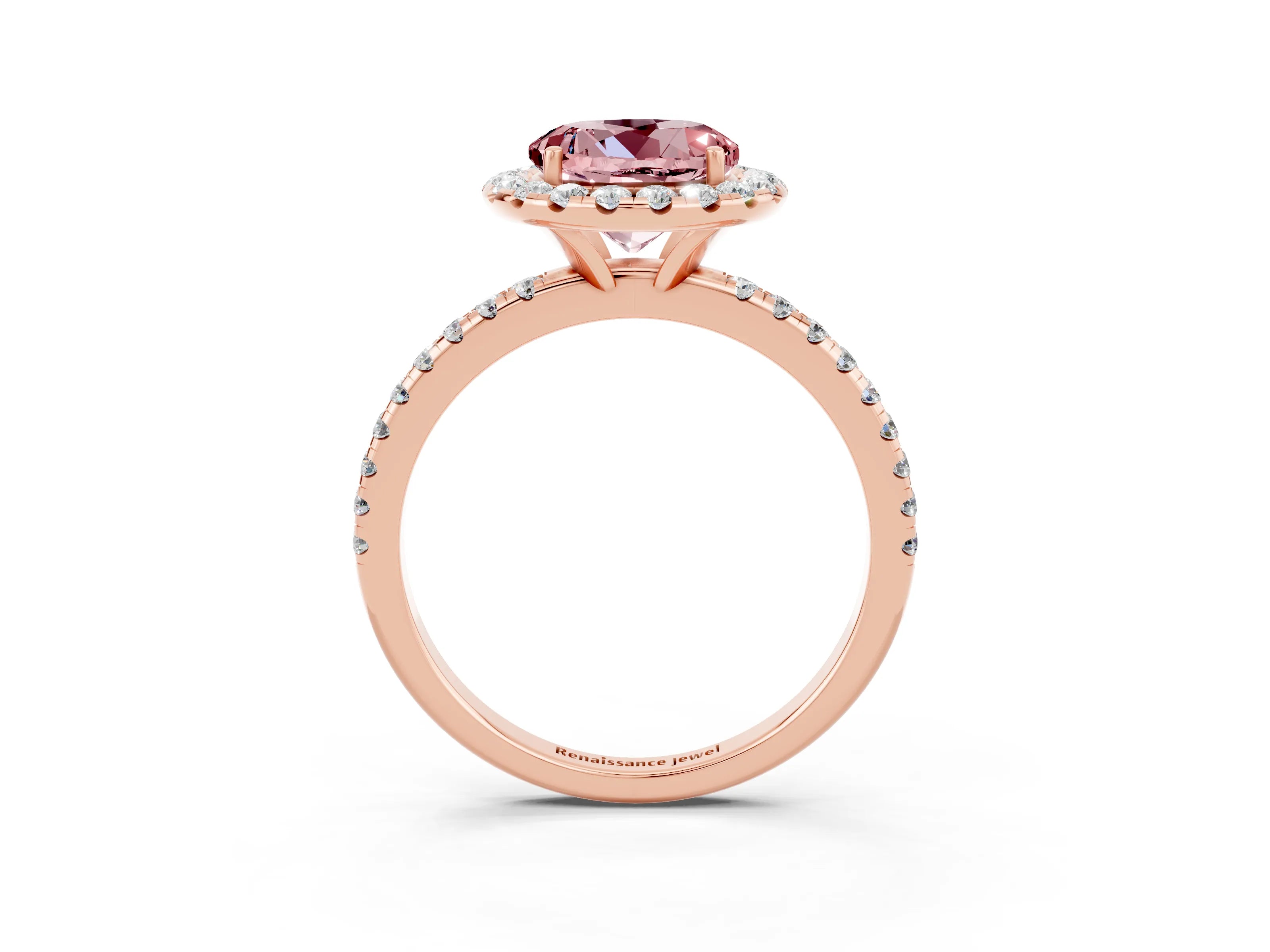 Rose gold Round Cut Cut Diamond Floral Halo Engagement Ring with Pavé Band and Prong Setting_3