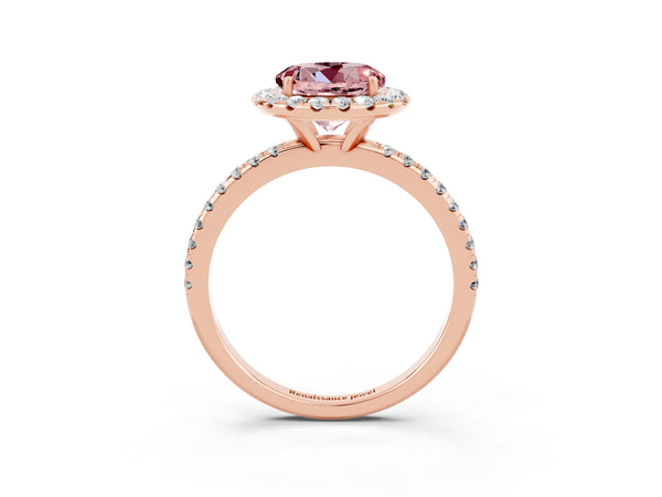 Rose gold Round Cut Cut Diamond Floral Halo Engagement Ring with Pavé Band and Prong Setting