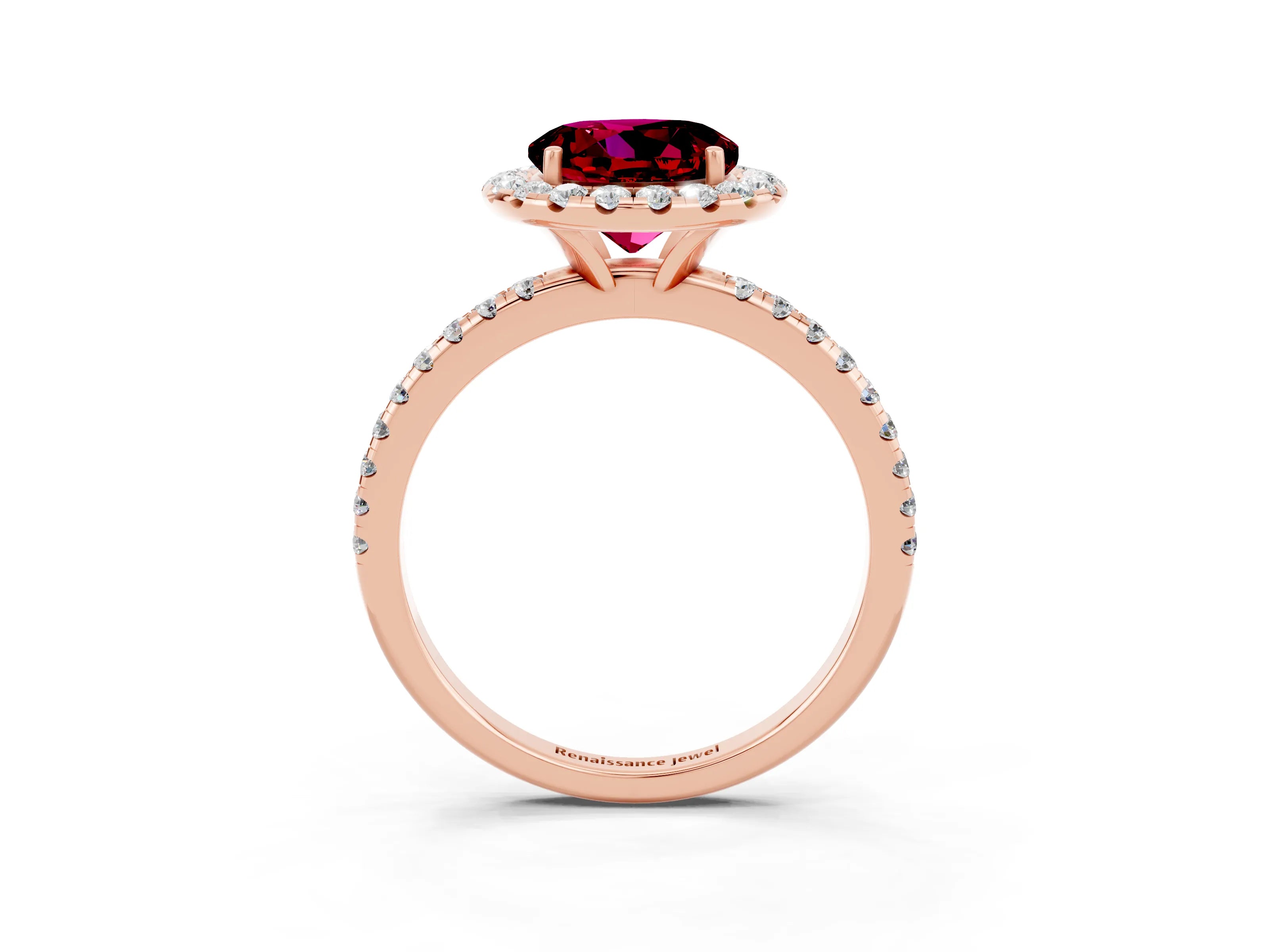 Rose gold Round Cut Cut Diamond Floral Halo Engagement Ring with Pavé Band and Prong Setting_3