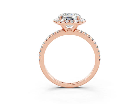 Rose gold Round Cut Cut Diamond Floral Halo Engagement Ring with Pavé Band and Prong Setting_3