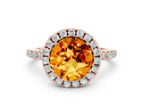 Rose gold Round Cut Cut Diamond Floral Halo Engagement Ring with Pavé Band and Prong Setting