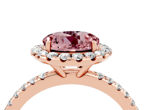 Rose gold Round Cut Cut Diamond Floral Halo Engagement Ring with Pavé Band and Prong Setting_4