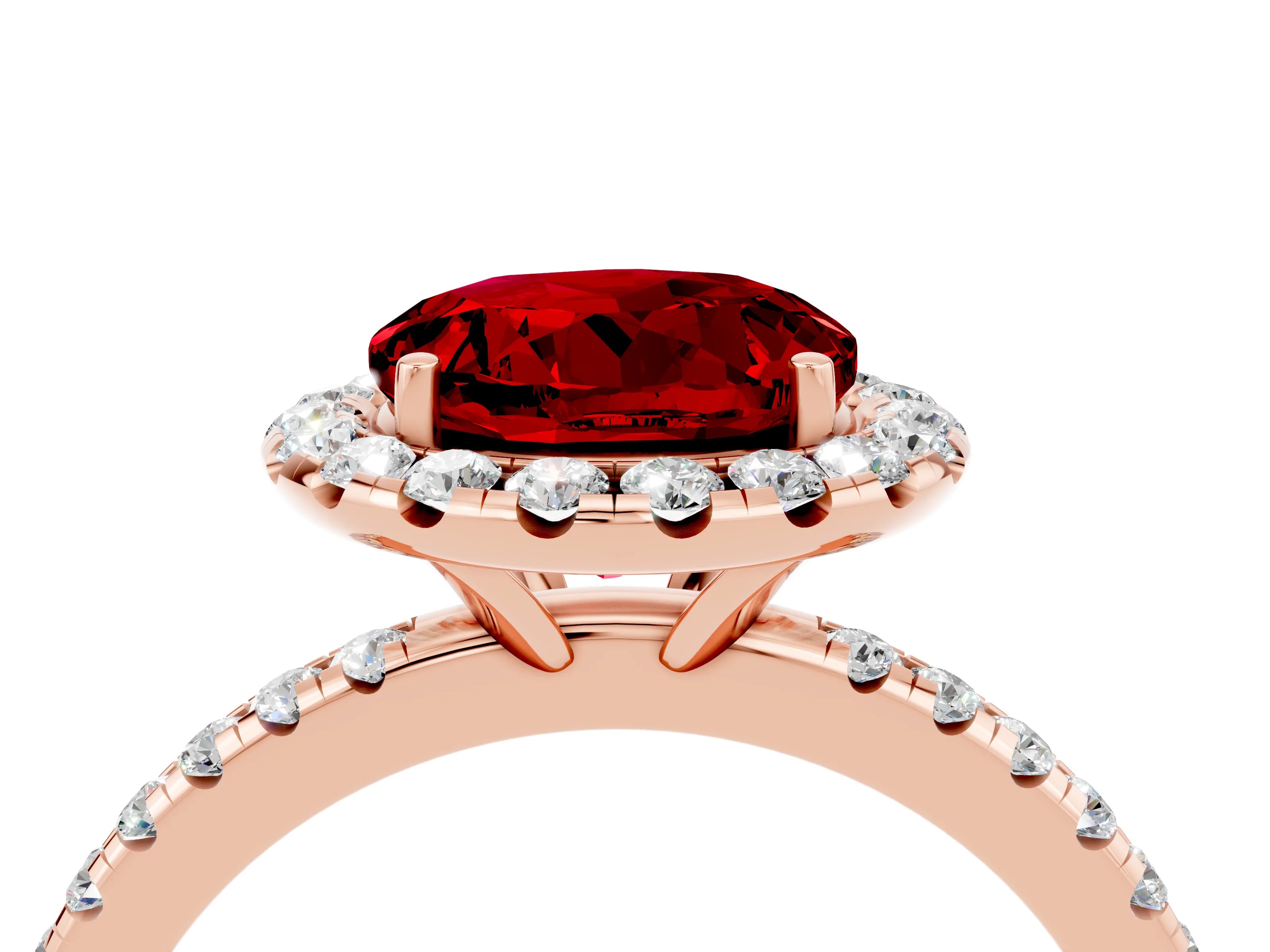 Rose gold Round Cut Cut Diamond Floral Halo Engagement Ring with Pavé Band and Prong Setting_4