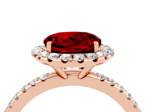Rose gold Round Cut Cut Diamond Floral Halo Engagement Ring with Pavé Band and Prong Setting_4