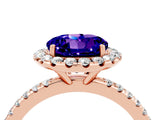 Rose gold Round Cut Cut Diamond Floral Halo Engagement Ring with Pavé Band and Prong Setting_4