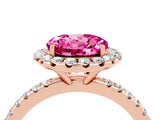 Rose gold Round Cut Cut Diamond Floral Halo Engagement Ring with Pavé Band and Prong Setting_4