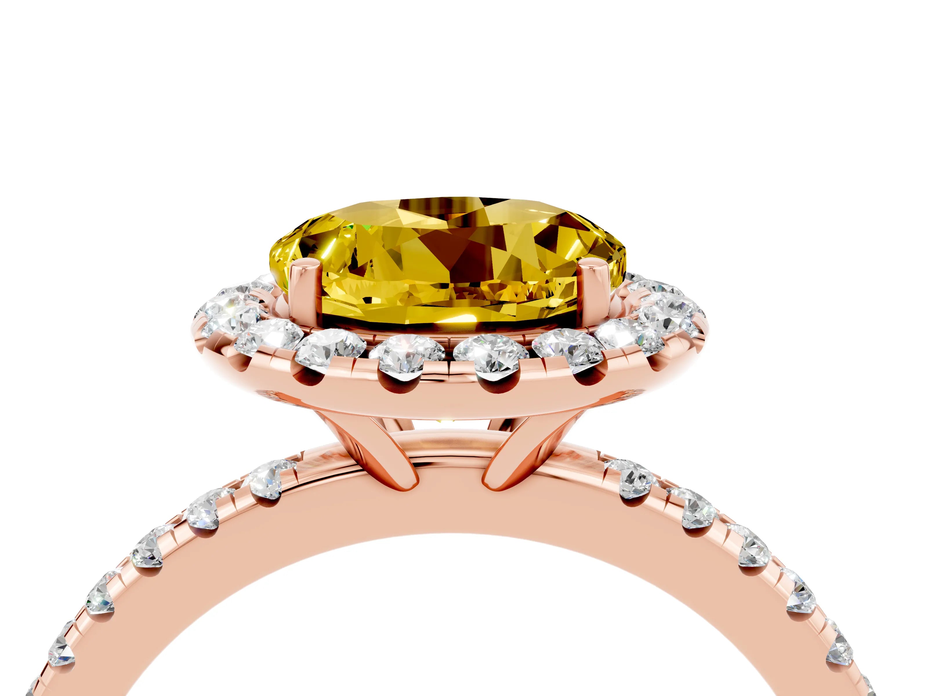 Rose gold Round Cut Cut Diamond Floral Halo Engagement Ring with Pavé Band and Prong Setting_4