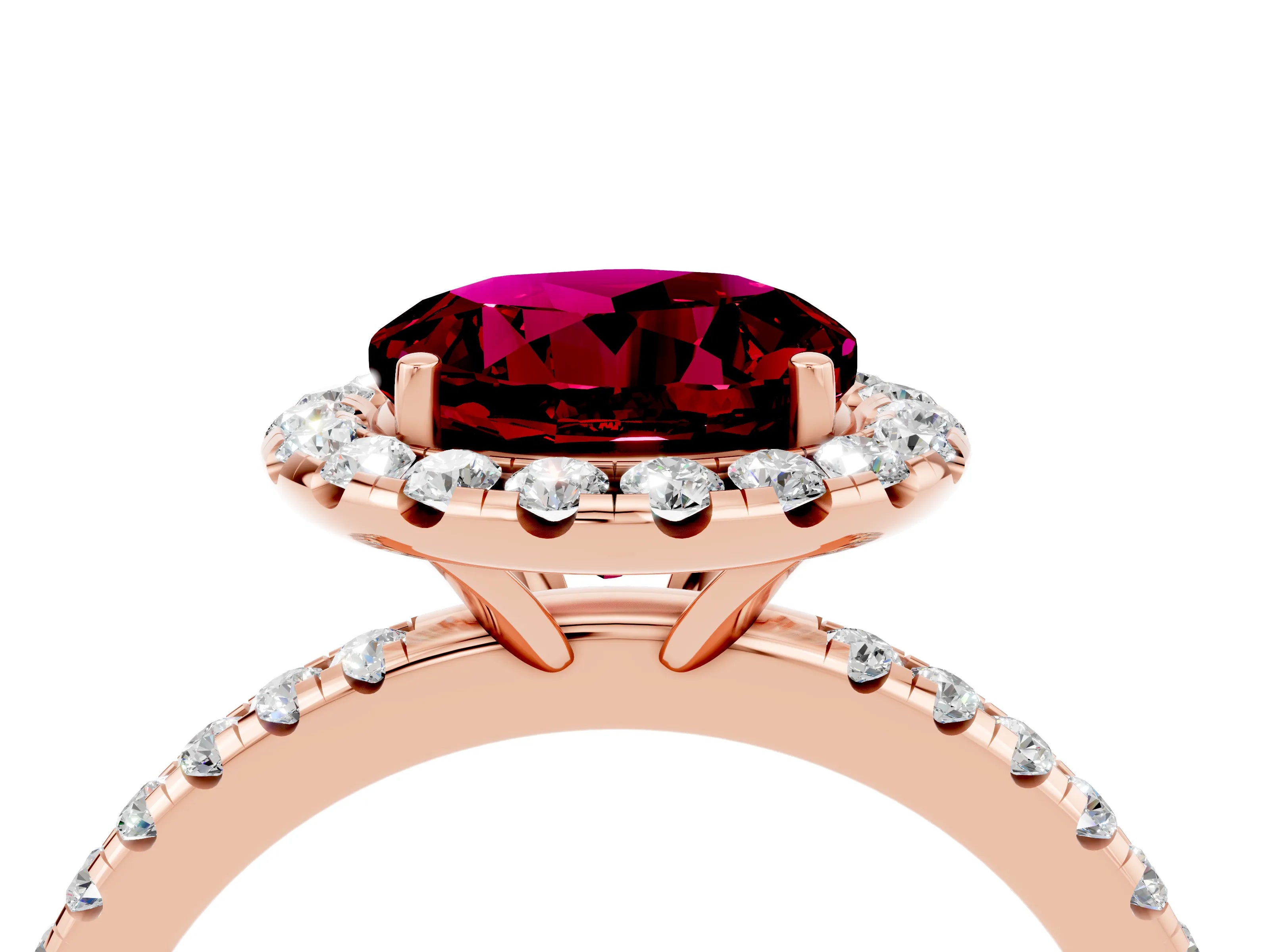 Rose gold Round Cut Cut Diamond Floral Halo Engagement Ring with Pavé Band and Prong Setting_4