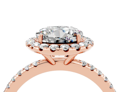 Rose gold Round Cut Cut Diamond Floral Halo Engagement Ring with Pavé Band and Prong Setting_4