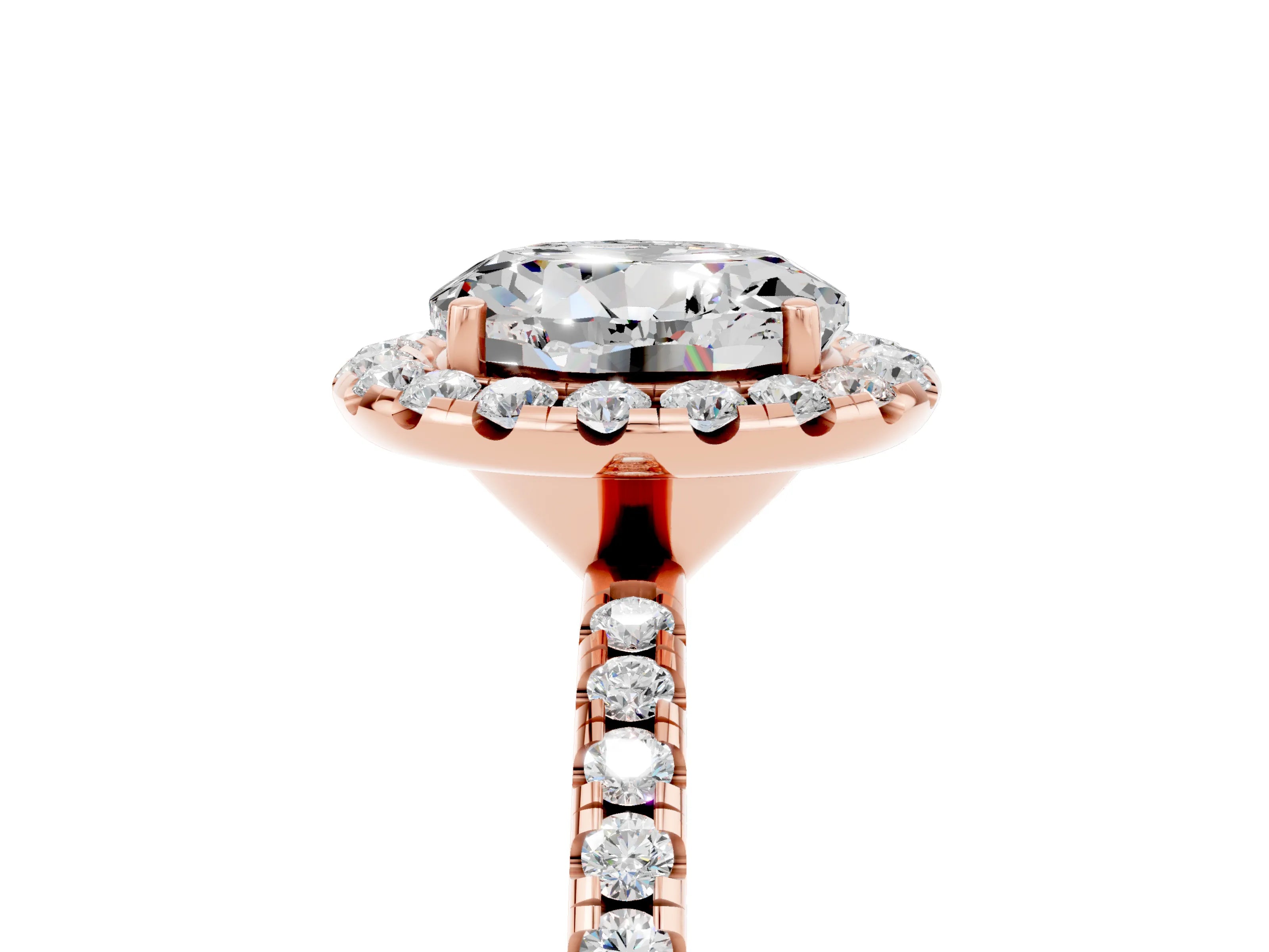 Rose gold Round Cut Cut Diamond Floral Halo Engagement Ring with Pavé Band and Prong Setting_5