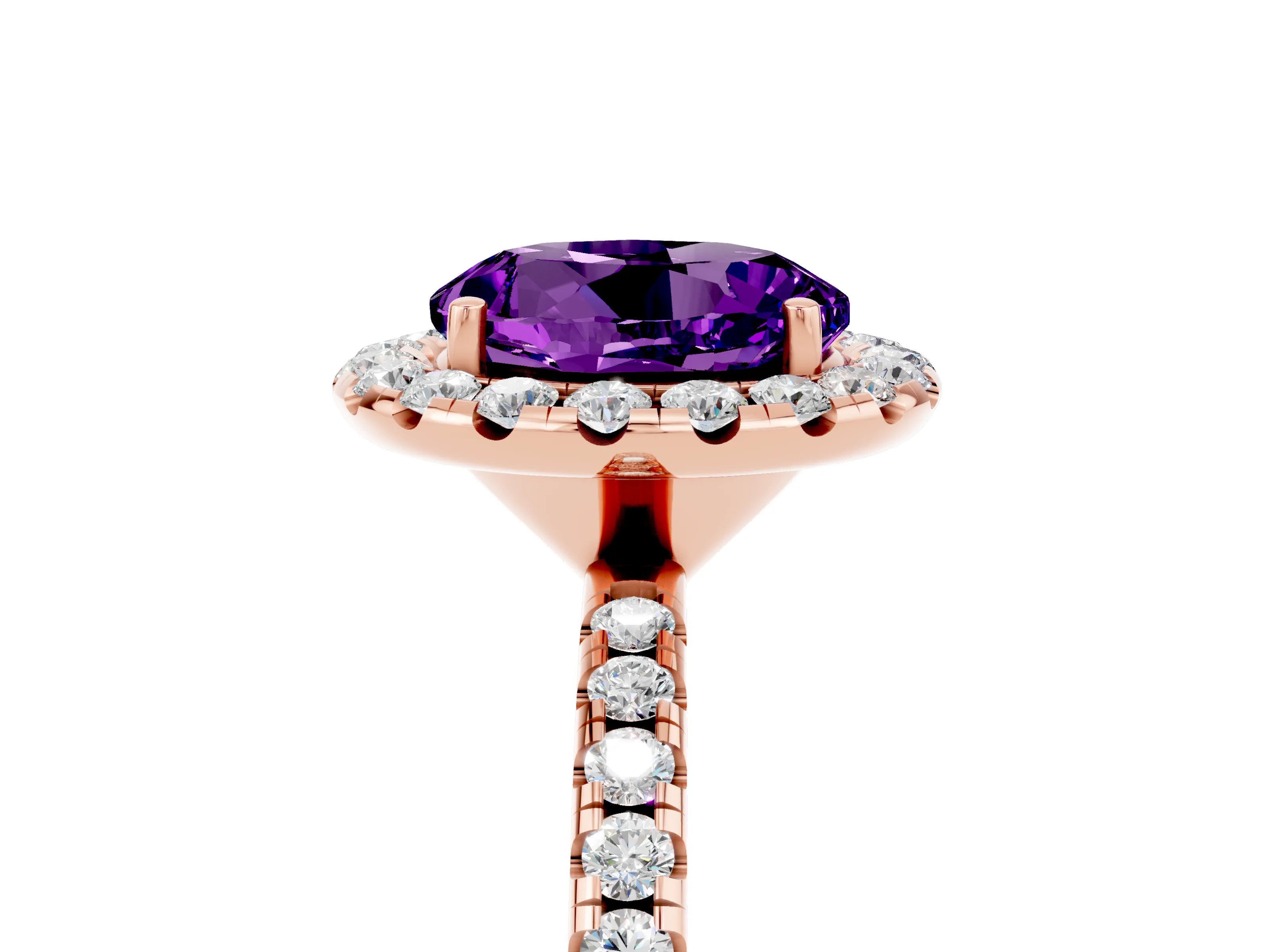 Rose gold Round Cut Cut Diamond Floral Halo Engagement Ring with Pavé Band and Prong Setting_5