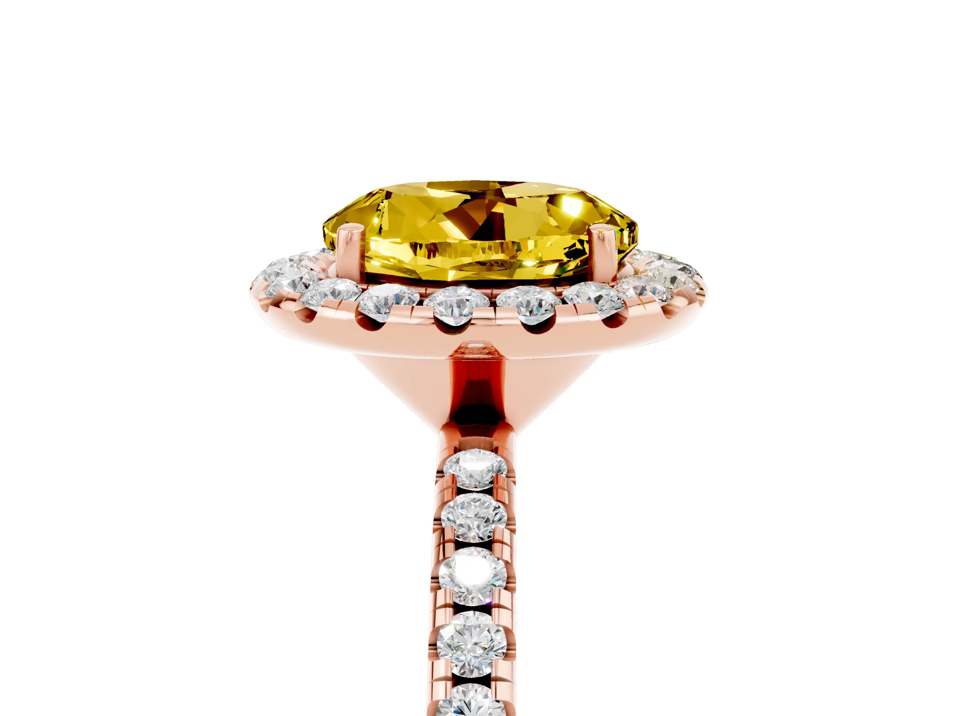 Rose gold Round Cut Cut Diamond Floral Halo Engagement Ring with Pavé Band and Prong Setting_5