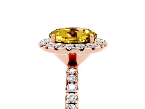 Rose gold Round Cut Cut Diamond Floral Halo Engagement Ring with Pavé Band and Prong Setting_5