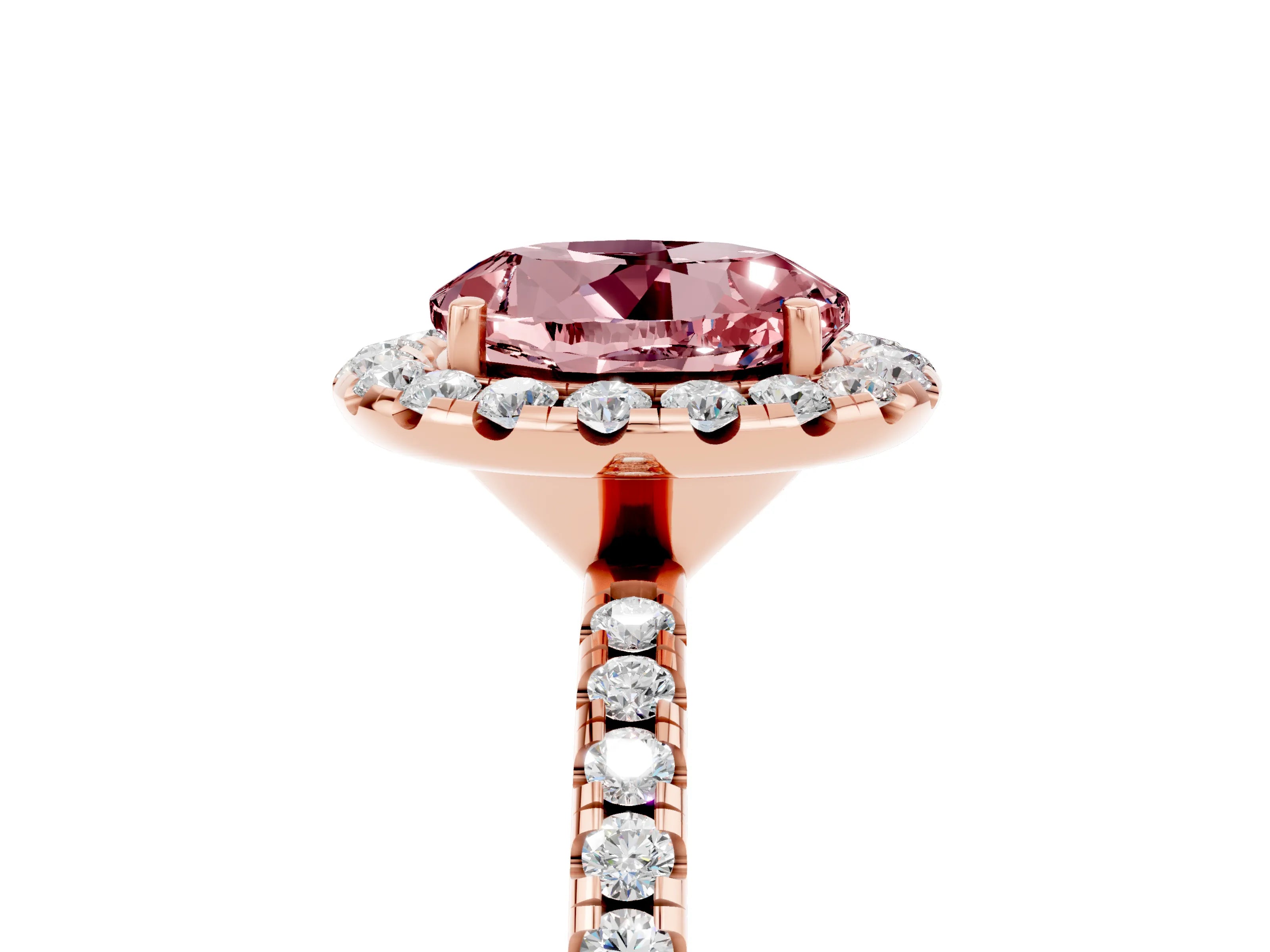Rose gold Round Cut Cut Diamond Floral Halo Engagement Ring with Pavé Band and Prong Setting_5