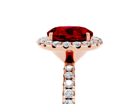 Rose gold Round Cut Cut Diamond Floral Halo Engagement Ring with Pavé Band and Prong Setting_5