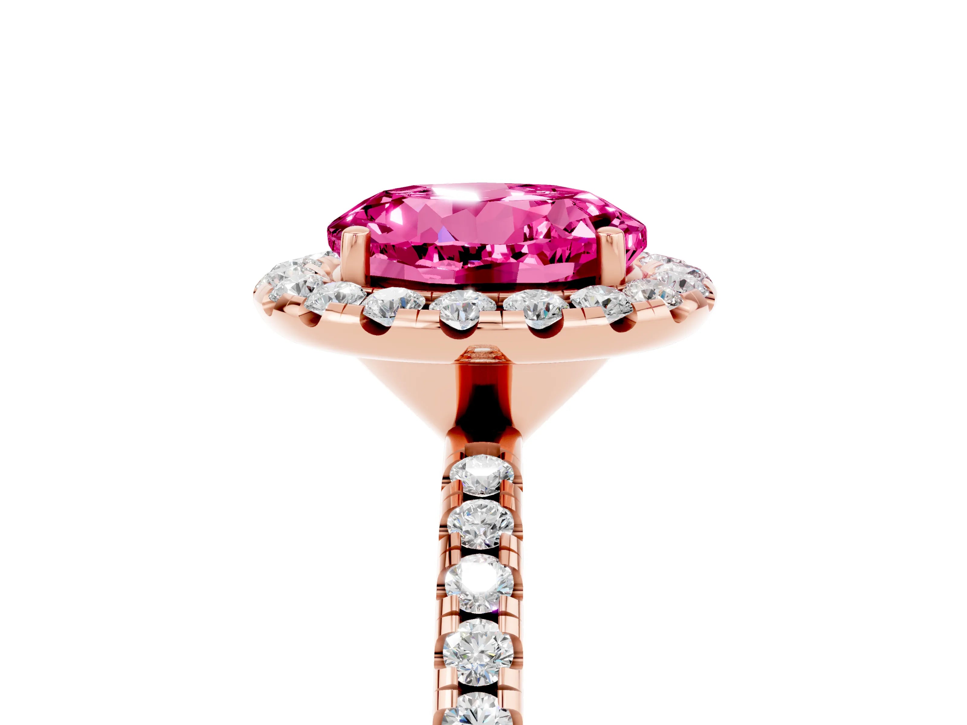 Rose gold Round Cut Cut Diamond Floral Halo Engagement Ring with Pavé Band and Prong Setting_5