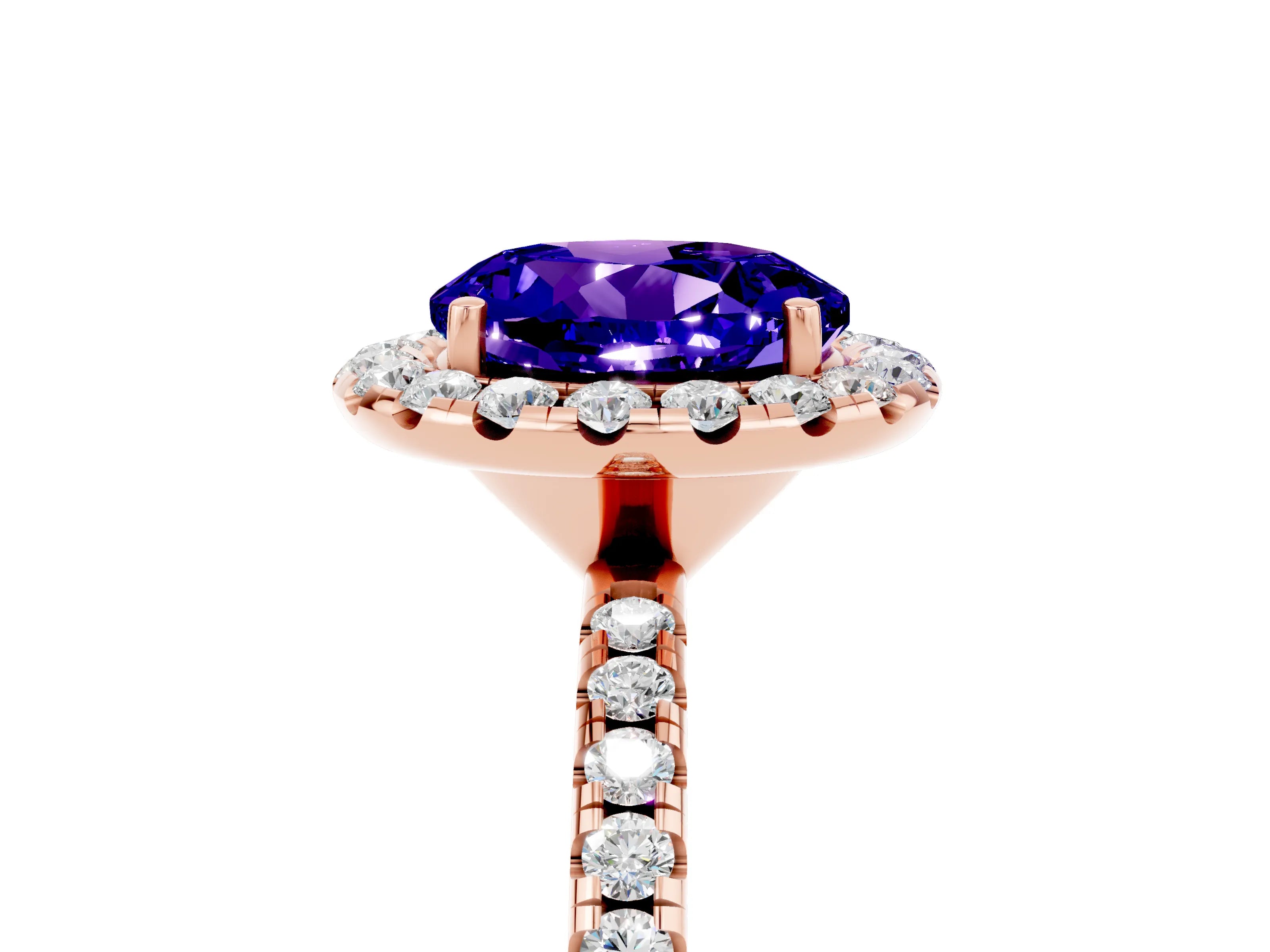 Rose gold Round Cut Cut Diamond Floral Halo Engagement Ring with Pavé Band and Prong Setting_5