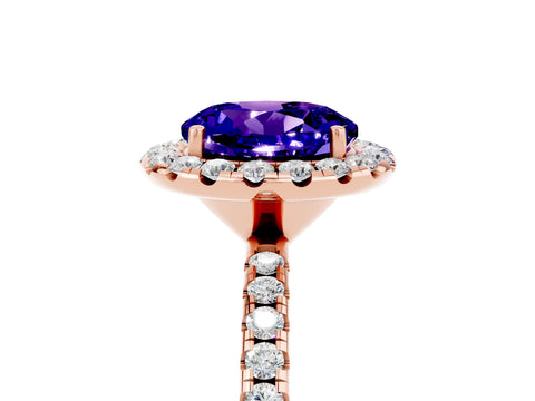 Rose gold Round Cut Cut Diamond Floral Halo Engagement Ring with Pavé Band and Prong Setting_5