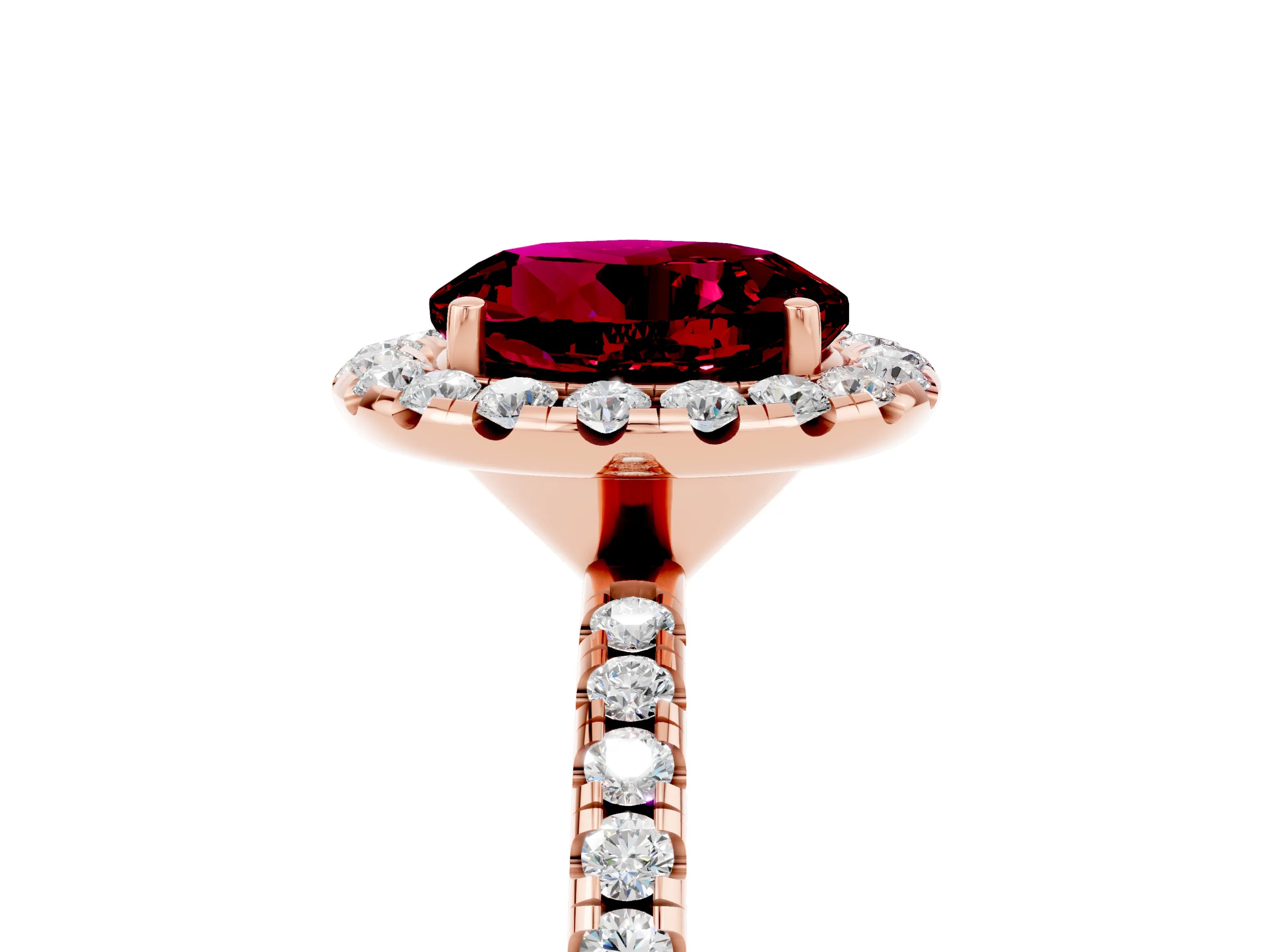 Rose gold Round Cut Cut Diamond Floral Halo Engagement Ring with Pavé Band and Prong Setting_5