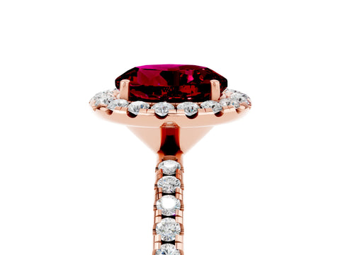 Rose gold Round Cut Cut Diamond Floral Halo Engagement Ring with Pavé Band and Prong Setting_5